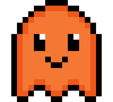 Otis, de AI-collega van StratiQ, als oranje pixelspookje